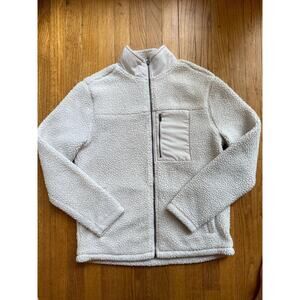 Banana Republic Women’s Sherpa Jacket Fleece White Cream Size Medium Zip Up